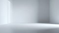 empty white room or studio corner. The minimalist space has a smooth floor and walls, with gentle shadows and lighting effects Royalty Free Stock Photo