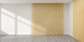 Empty white room with wooden panel and white walls with shadow from window and hardwood floor - presentation or gallery