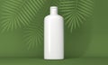 Empty white shampoo bottle mockup with palm leaves. 3d rendering