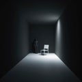 An empty white space with a single lone chair situated in the middle of the room its figure cloaked in Psychology