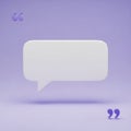 Empty White Speech Bubble with Purple Quotation Marks on Lavender Background text box Royalty Free Stock Photo