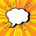 Empty white speech bubble for your text on orange background. Comic sound effects in pop art style. Vector illustration Royalty Free Stock Photo