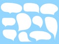 Empty white speech bubbles, set up with variously drawn shapes isolated on a blue background. Hand-drawn vector