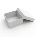 Open White Cardboard Square Box with Lid Slightly Ajar on a White Background container packaging Royalty Free Stock Photo