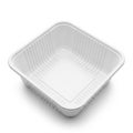 Empty white square plastic food container with ribbed sides on a white background takeaway box Royalty Free Stock Photo