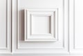 Empty white square wooden frame on classic wall with wainscot panelling, background for mockup. Generative AI Royalty Free Stock Photo