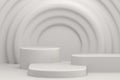 Empty white studio room with blank product dais display shelf standing backdrop. Empty podium or pedestal display