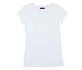 Empty white T-shirt isolated on white background. Blank White female tshirt isolated on white. Tshirt template ready for your own