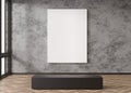 Empty white vertical canvas on concrete wall in modern art gallery. Mock up interior in contemporary style. Free, copy Royalty Free Stock Photo