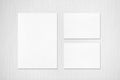 empty white vertical poster and two horizontal rectangle card mockups Royalty Free Stock Photo