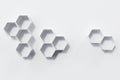 Empty white wall with hexagon shelves on the wall, 3D rendering