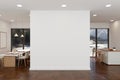 Empty white wall mockup in a modern, luxurious spacious room with a dining room and kitchen Royalty Free Stock Photo
