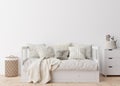 Empty white wall in modern child room. Mock up interior in scandinavian style. Free, copy space for your picture, poster