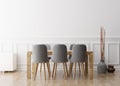 Empty white wall in modern dining room. Mock up interior in classic style. Free space, copy space for your picture, text Royalty Free Stock Photo