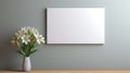 Minimalist Art: Blank Picture Frame With White Flowers In Natural Setting