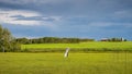 Empty outdoor wedding set up in the middle of Saskatchewan praire Royalty Free Stock Photo