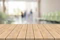 Empty white wood table top on blur hospital interior for background,space for montage products Royalty Free Stock Photo