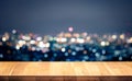 Empty of white wood table top on blur night town,cityscape