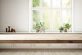 Empty white wooden table in beautiful kitchen. Space for design Royalty Free Stock Photo