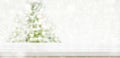 Empty white wooden table top with abstract muted blur christmas