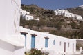 Empty whitewashed little houses, island of Mykonos, Greece