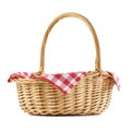 Empty wicker basket with red checkered tablecloth for picnic Royalty Free Stock Photo