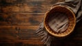 Empty wicker basket on wooden table Royalty Free Stock Photo