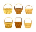 Empty wicker baskets set. Traditional picnic willow basket cartoon vector illustration Royalty Free Stock Photo