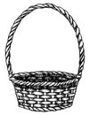 Empty wicker picnic Basket. Hand drawn vector illustration of handmade wooden osier container painted for by black inks Royalty Free Stock Photo