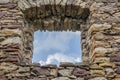 Empty window hole giving view to blue sky Royalty Free Stock Photo