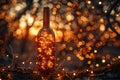 An empty wine bottle with led lights inside on background Royalty Free Stock Photo