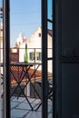 Empty Wine Bottle on Wooden Balcony Table over Alfama European V