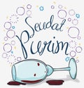 Empty Wine Glass with Drunken Bubbles for Seudat Purim Tradition, Vector Illustration