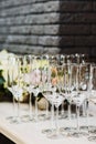 Empty wine glasses at bar in the restaurant Royalty Free Stock Photo