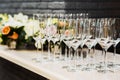 Empty wine glasses at bar in the restaurant Royalty Free Stock Photo