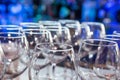 Empty wine glasses with color blur background in bar Royalty Free Stock Photo