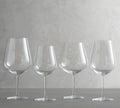 Empty wine glasses on the glass table and white background