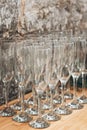 Empty wine glasses in a row. Royalty Free Stock Photo