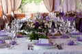 Empty wine glasses set in restaurant for wedding Royalty Free Stock Photo