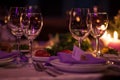 Empty wine glasses set in restaurant for wedding Royalty Free Stock Photo