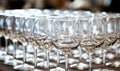 Empty wine glasses on a table at an event, ready for a toast or tasting Royalty Free Stock Photo