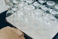 The empty wine glasses on tray Royalty Free Stock Photo