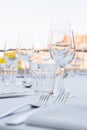 Empty glasses on a table