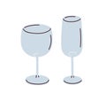 Empty wineglasses. Glassware, stemware for alcohol drinks. Glass kitchen ware, utensils of different types for champagne Royalty Free Stock Photo