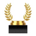 Empty Winner Award Cube Gold Laurel Wreath Podium, Stage or Pedestal with Free Space for Your Design. 3d Rendering