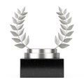 Empty Winner Award Cube Silver Laurel Wreath Podium, Stage or Pedestal with Free Space for Your Design. 3d Rendering