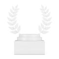 Empty Winner Award Cube White Laurel Wreath Podium, Stage or Pedestal with Free Space for Your Design In Clay Style. 3d Rendering