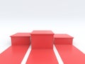 Empty winners podium on red background. 3D rendering.
