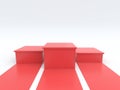 Empty winners podium on red background. 3D rendering. Royalty Free Stock Photo