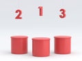 Empty winners podium on red background. 3D rendering. Royalty Free Stock Photo